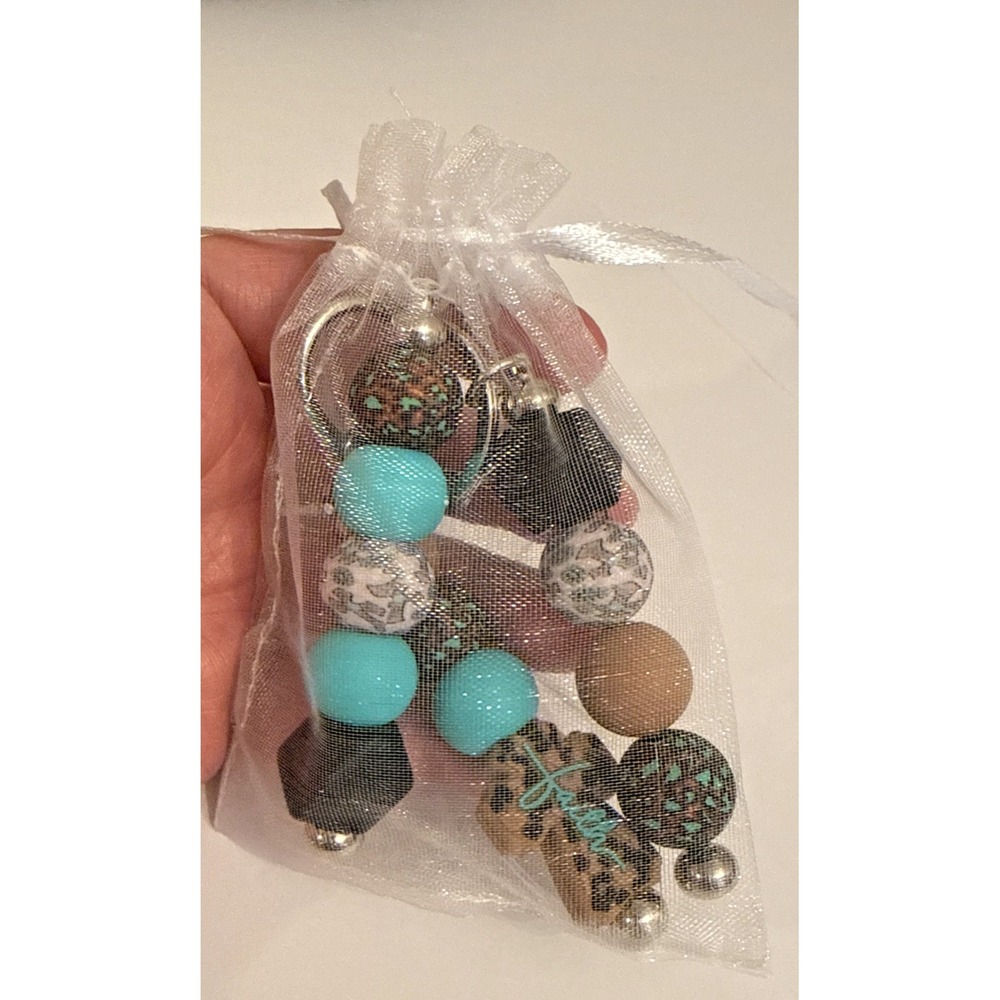 Handmade Turquoise Faith Key Chain Beaded Leopard Cross Blue Accessory